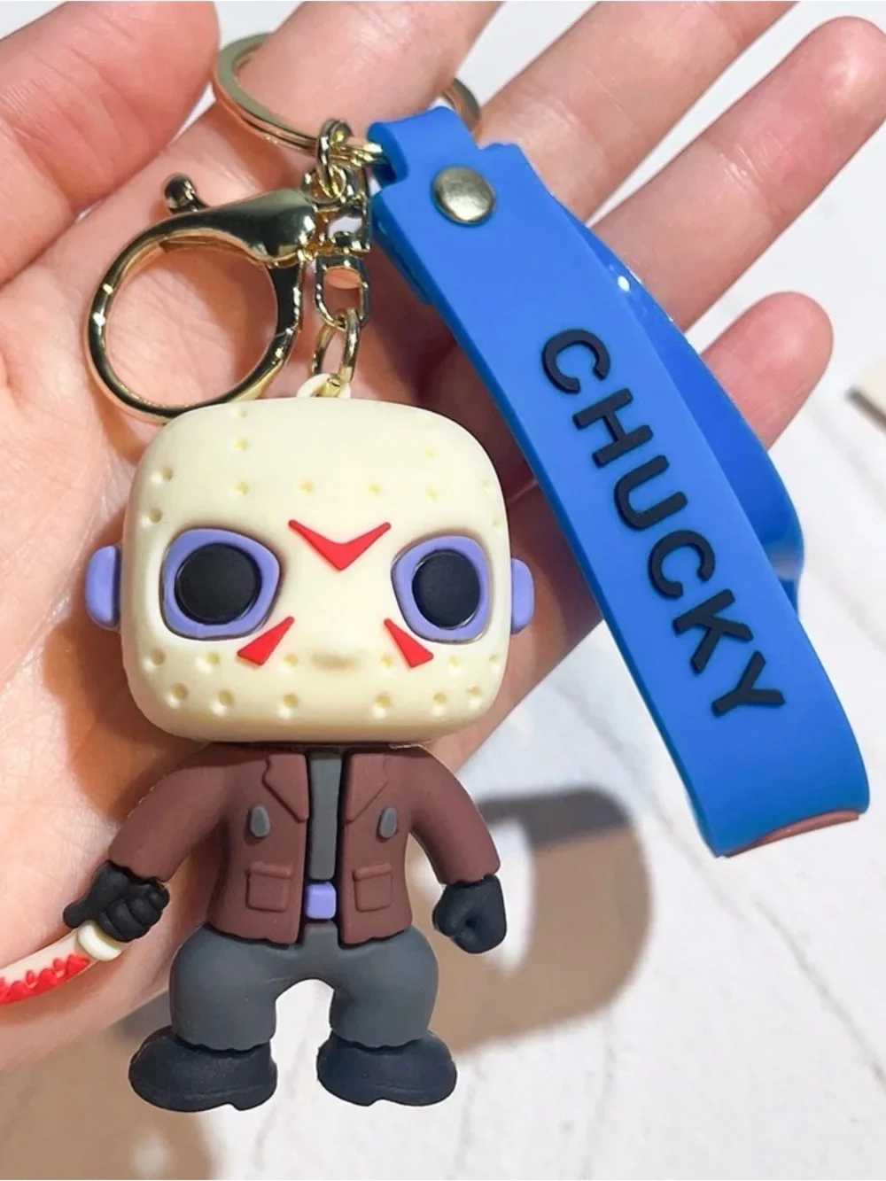 Chucky Keychain Phone Charm with Blue Strap